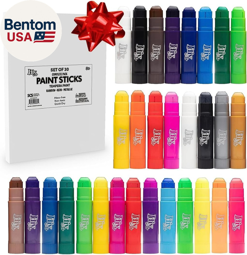 Solid Tempera Paint Sticks 30 Color Set- Includes 12 Classic, 12 Metallic & 6 Ne