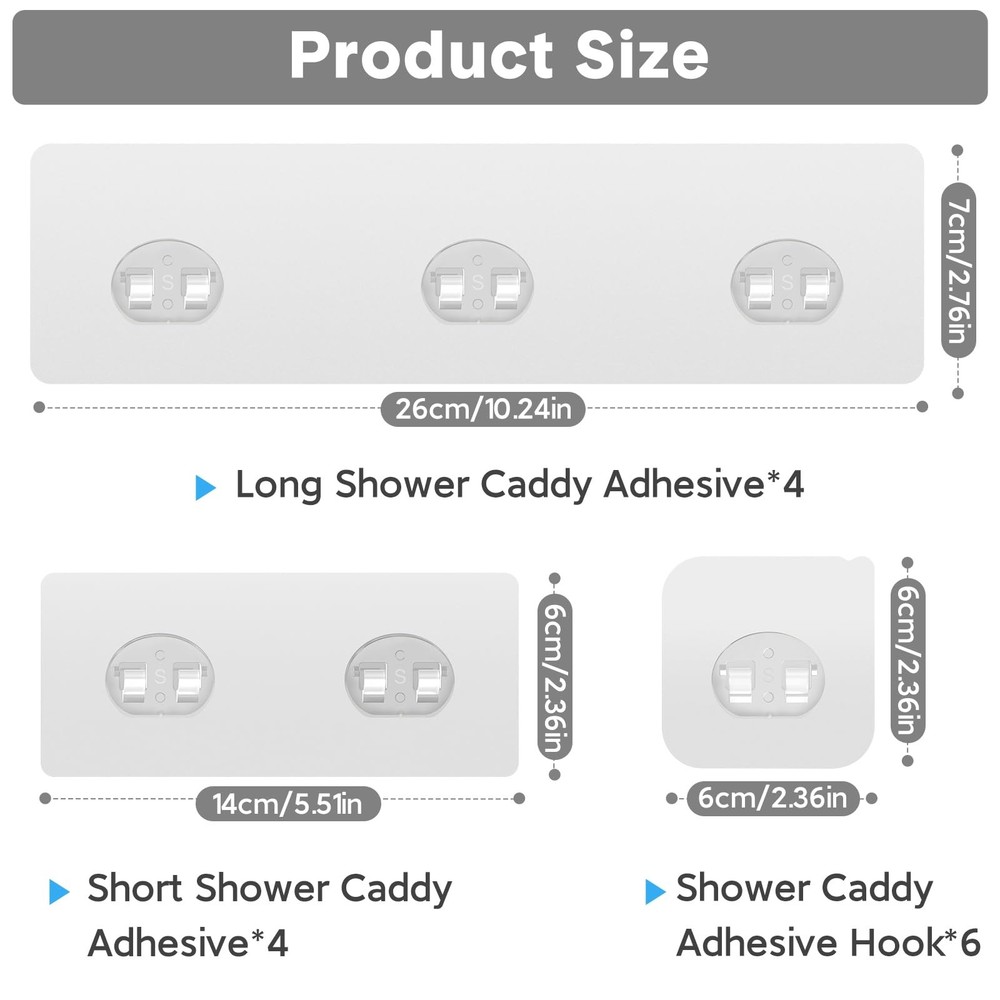14 Pack Shower Caddy Adhesive Replacement Hooks No Drilling for Bathroom Kitchen