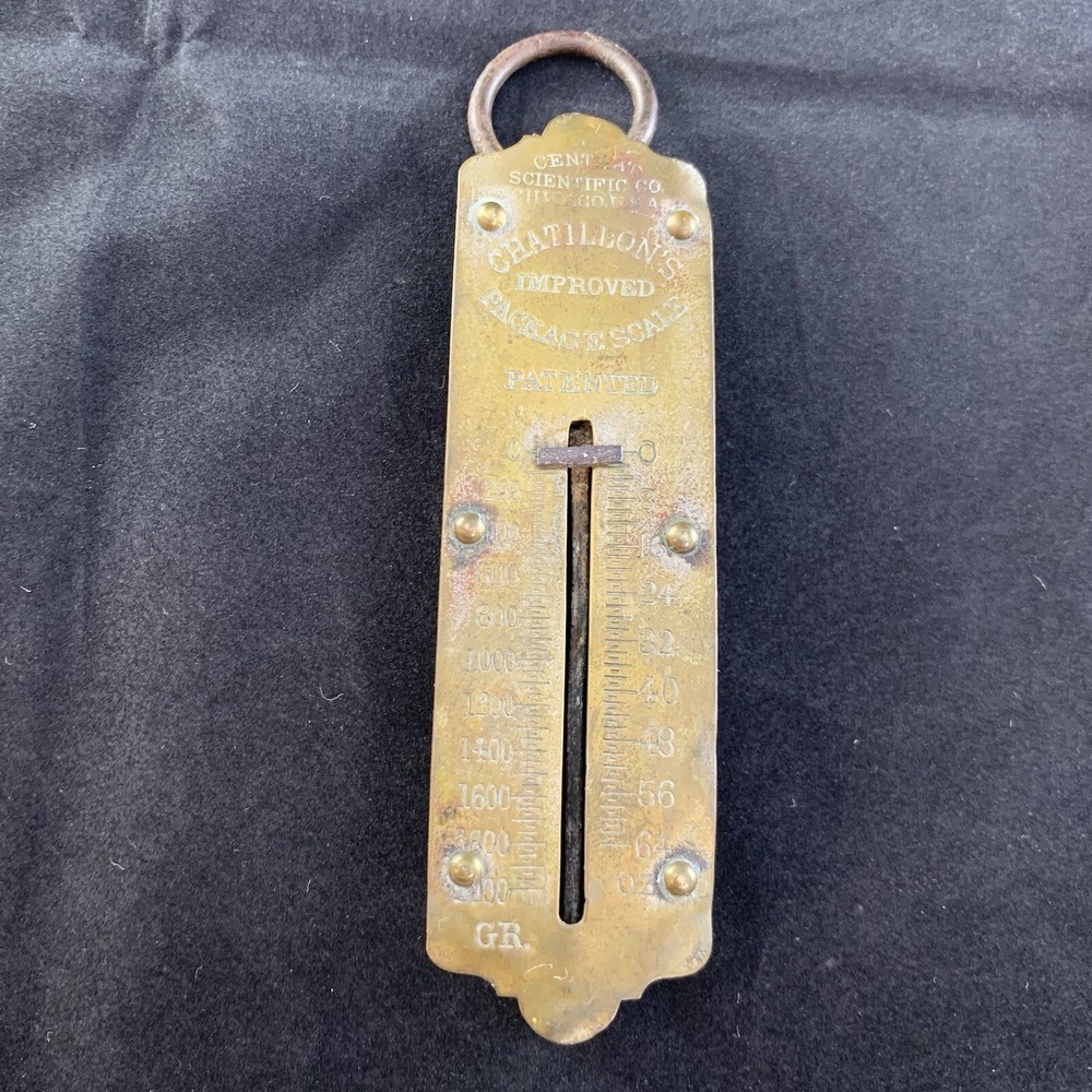 Vintage Spring Scale 64oz Gram Brass Color Chatillons Improved Package Scale
