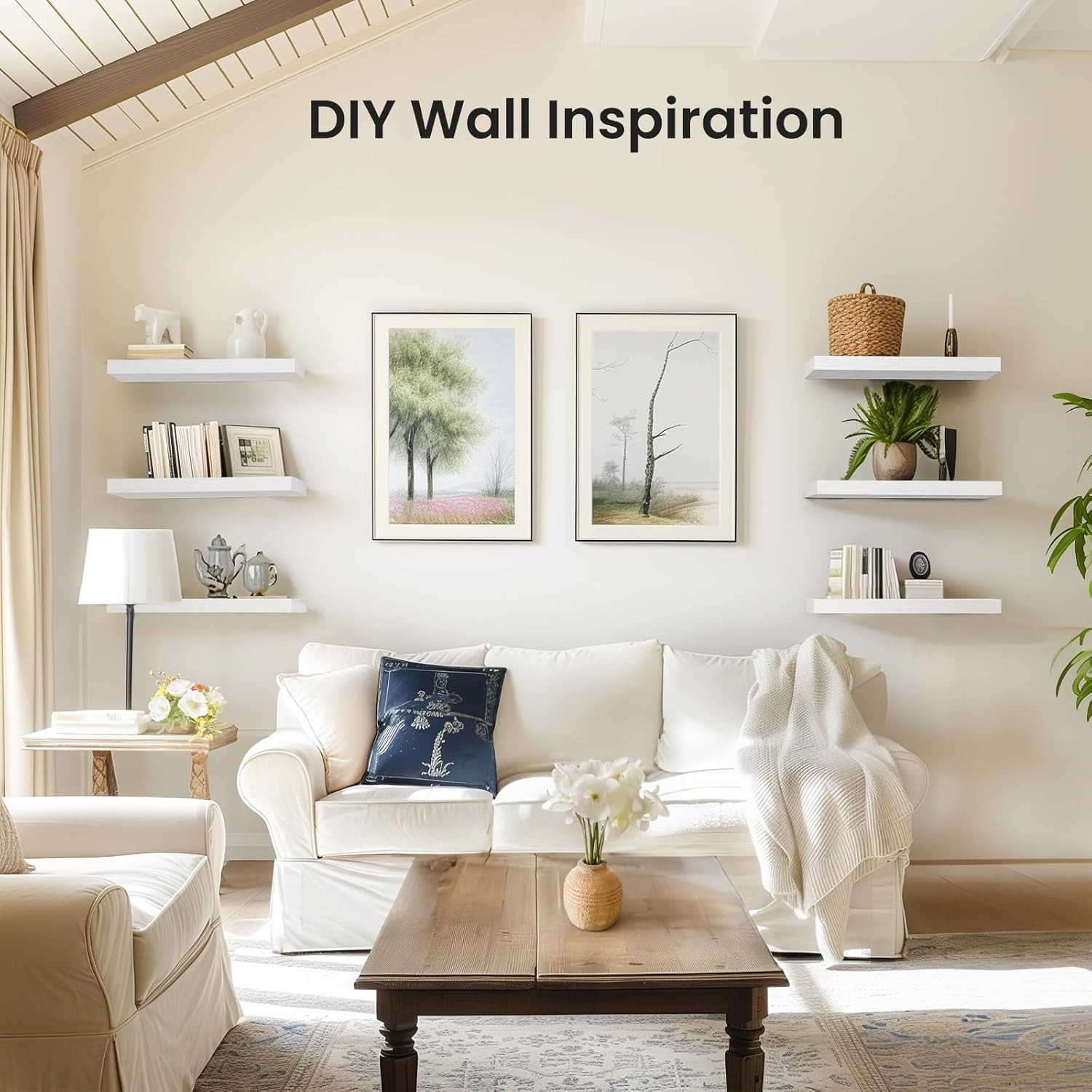 Floating Shelves Wall Mounted White – Set of 3 Shelves with Invisible Brackets