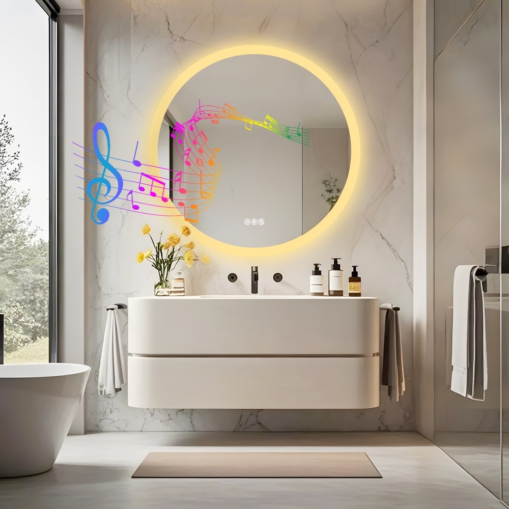 32” LED Bathroom Mirror Built-in Bluetooth Speaker Backlight Wall Vanity Mirror