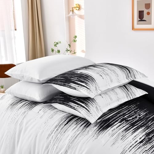 Ombre Black Comforter Set Size Gradient Boho Bedding Set for Queen Black White