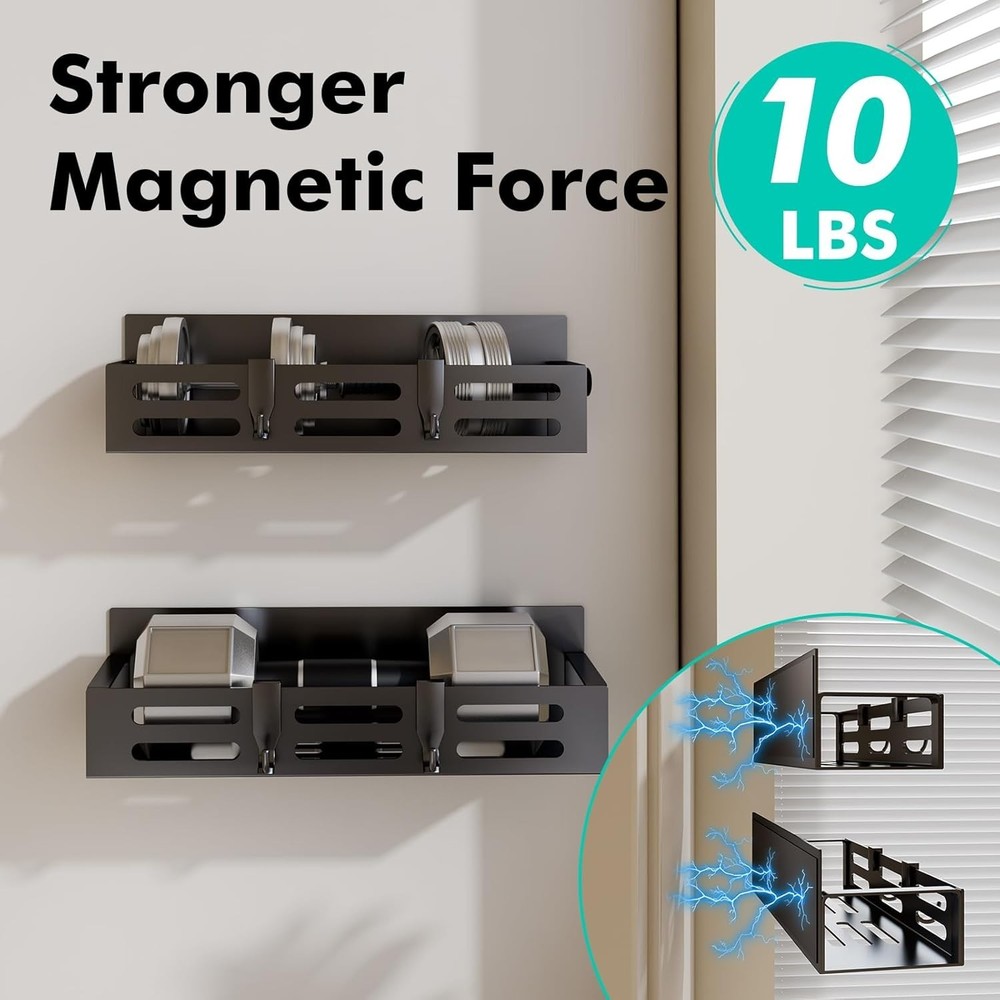 Sleek Black Magnetic Spice Storage Rack - Includes Hooks for Extra Convenience