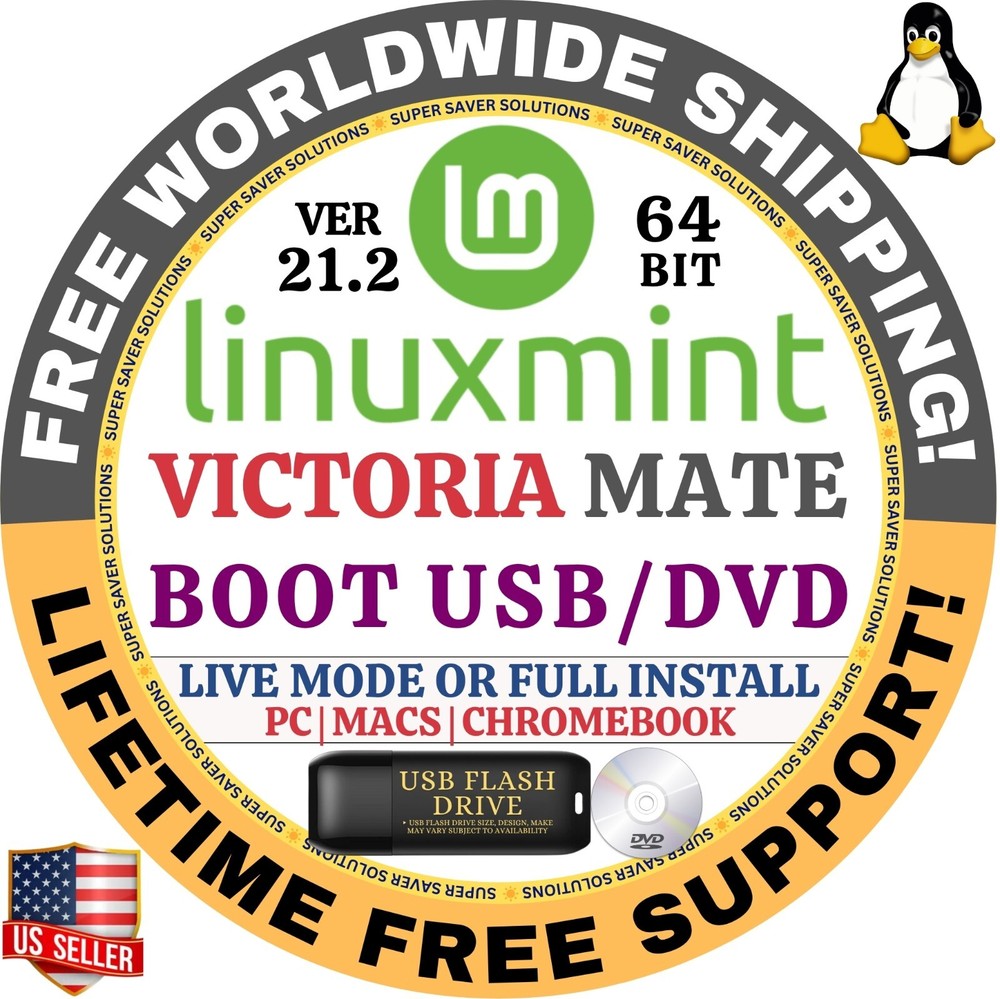 Linux MINT 21.2 USB VICTORIA Mate 64-Bit Live Boot, Full Install for MAC, PC