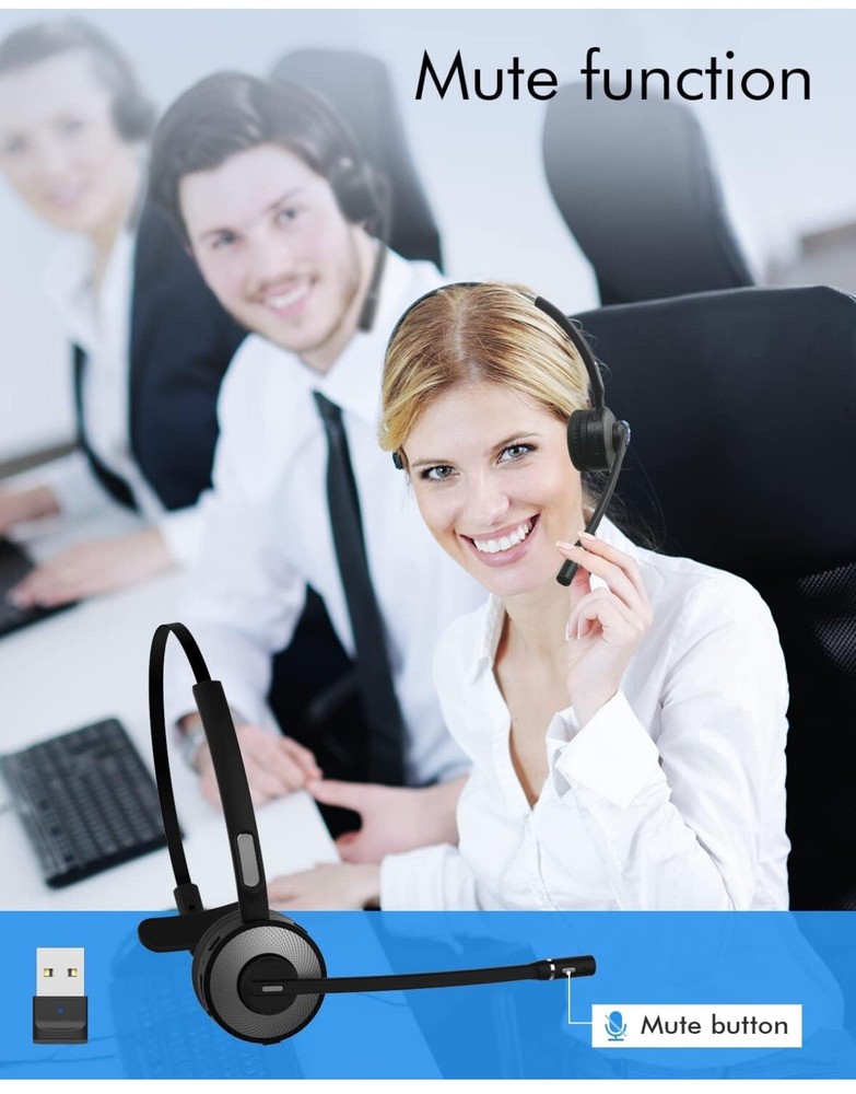 HUAKUA Bluetooth Headset with Microphone, Single Ear Trucker Headset