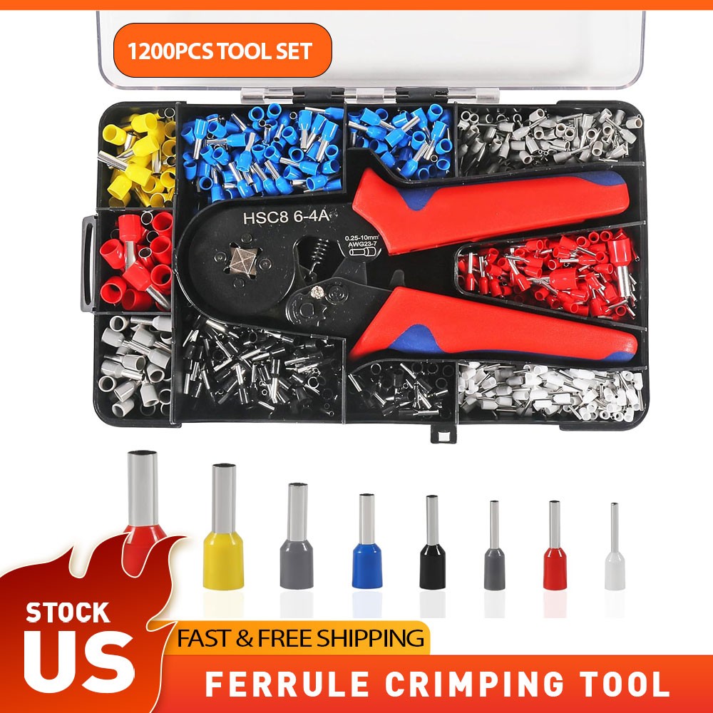 Ferrule Crimping Tool Kit Self-adjustable Wire Crimper Pliers 1200pcs Terminal