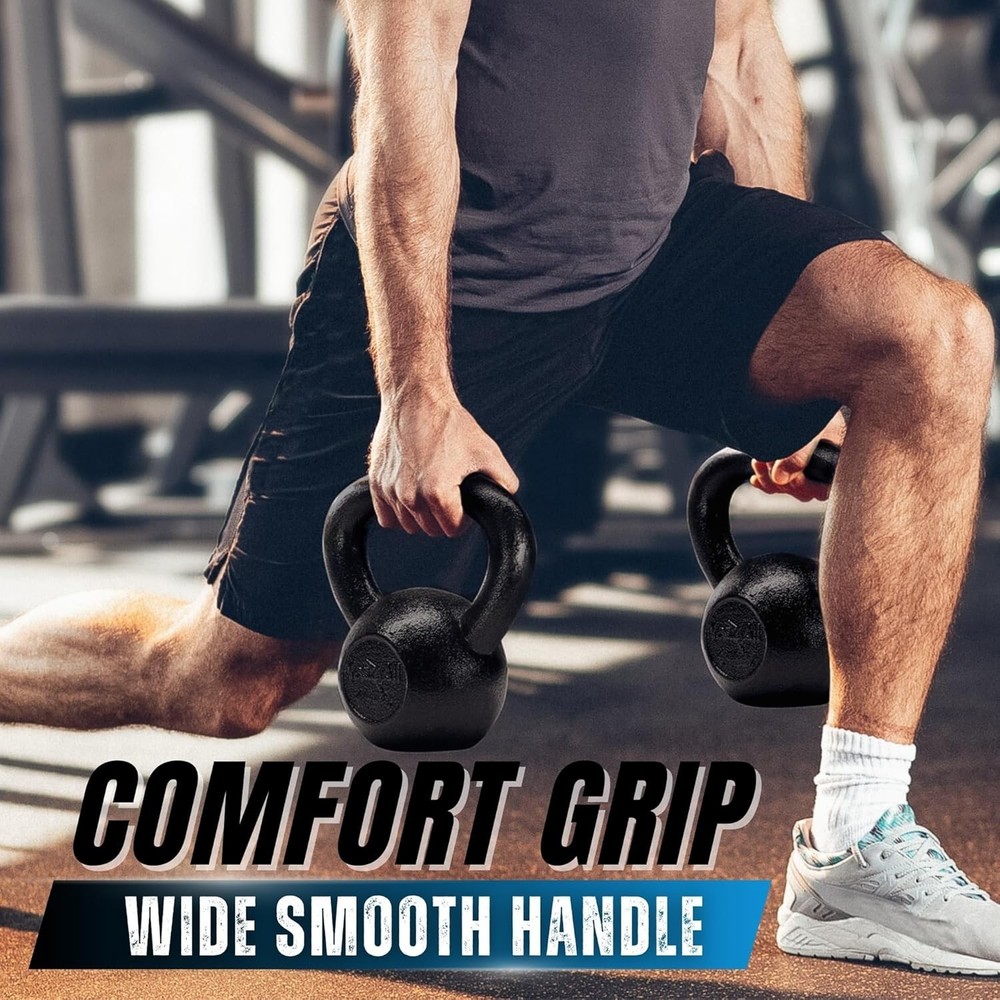 Durable 15 Lbs Black Cast Iron Kettlebell - Strength & Cardio Exercise Essential