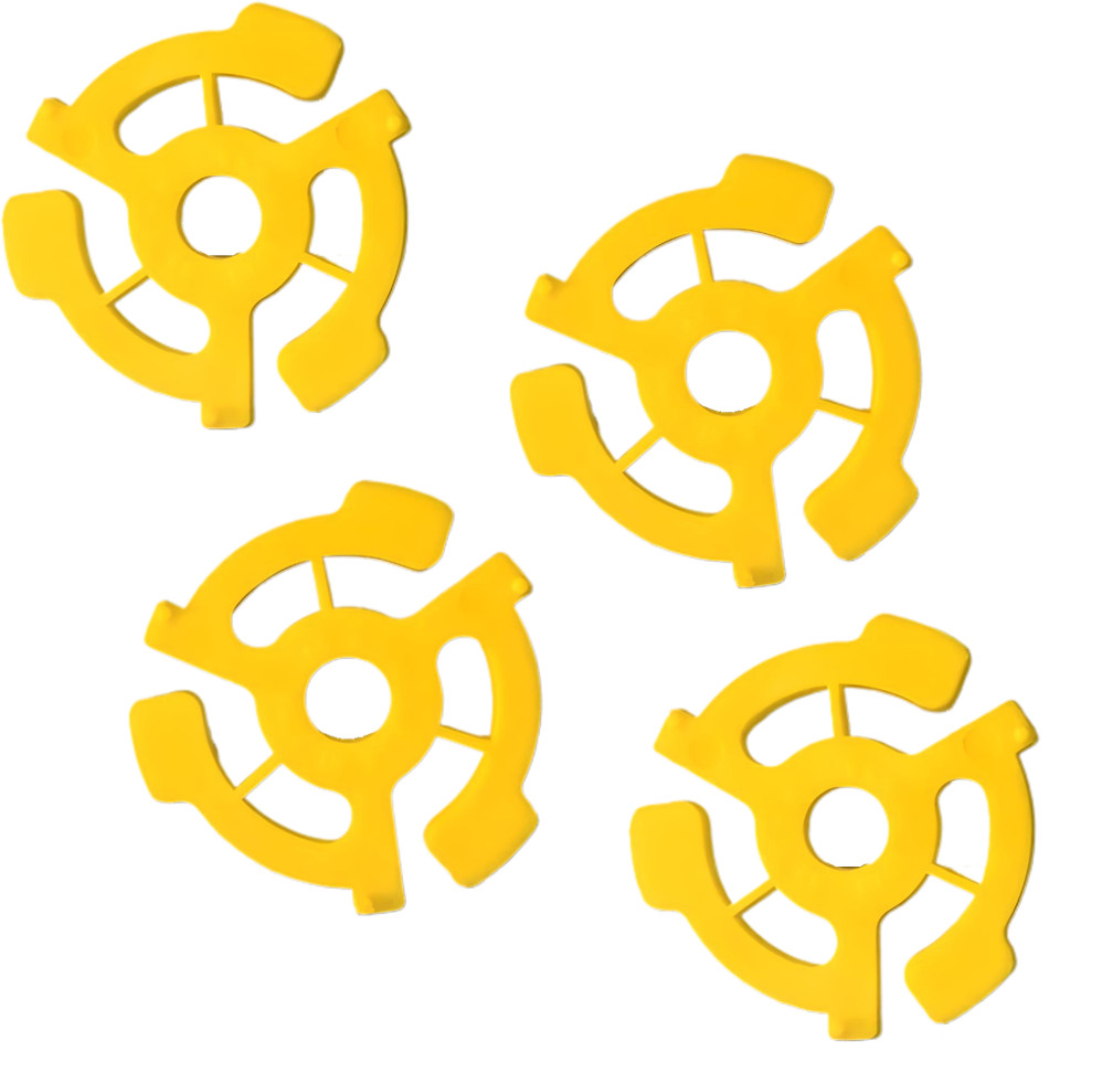 45 RPM 7" Record Easy Snap-In Insert Yellow Plastic Adapters (4)
