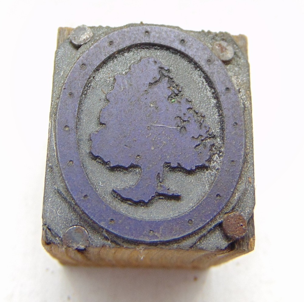 Printing Letterpress Printers Block Small Tree In Oval