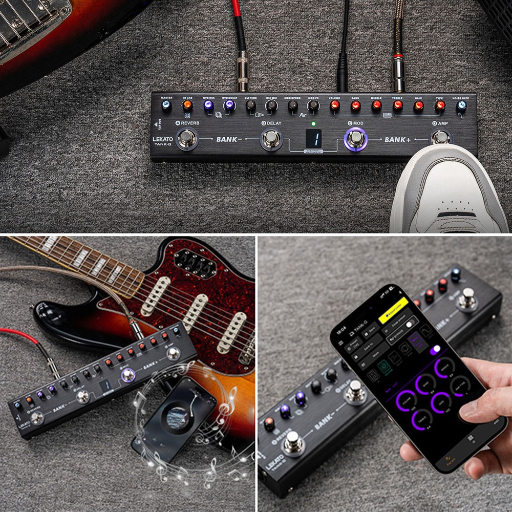 LEKATO Multi Effects Guitar Pedal Processor BT/36 Presets/4 Modules/IR CAB Tuner