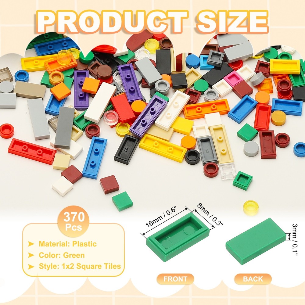 370 Pcs 1x2 Square Green Flat Blocks Bulk for Building Floor