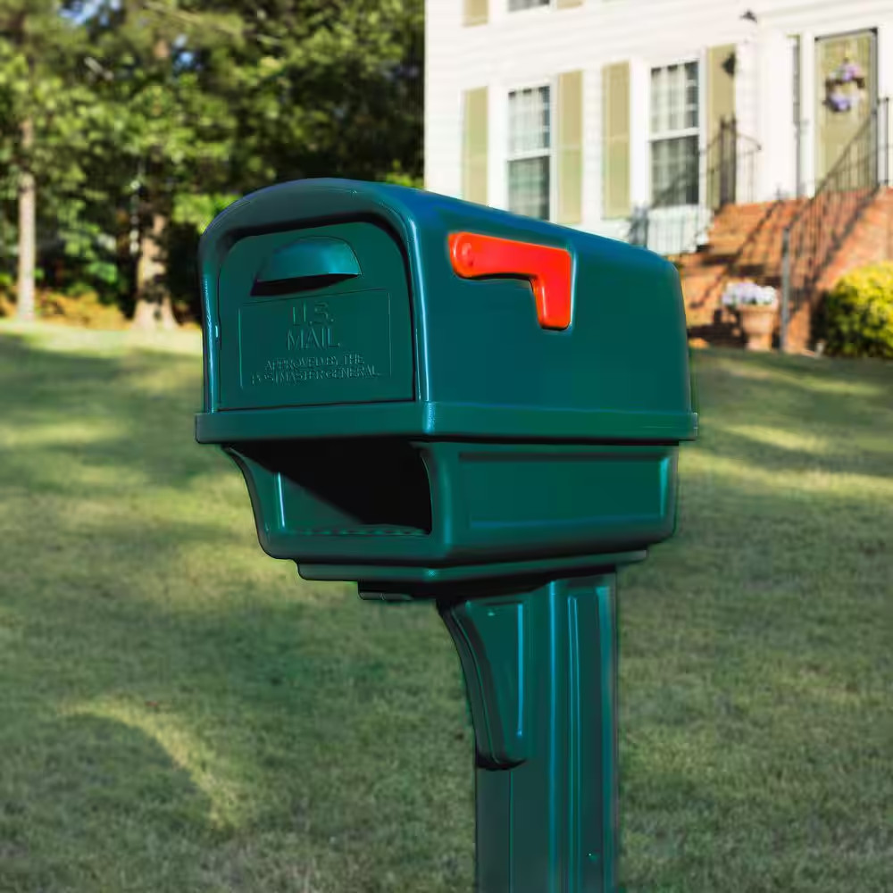 Gentry Green, Medium, Plastic, All-In-One Mailbox and Post Combo