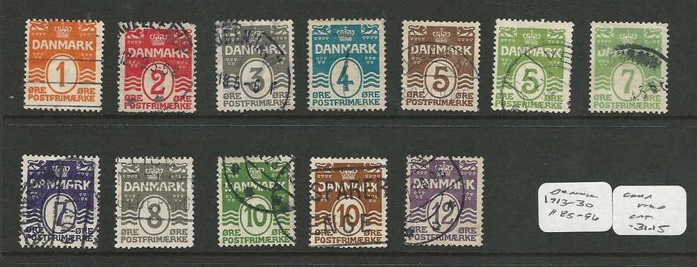 Denmark, Postage Stamp, #85-96 Used, 1913-30, JFZ