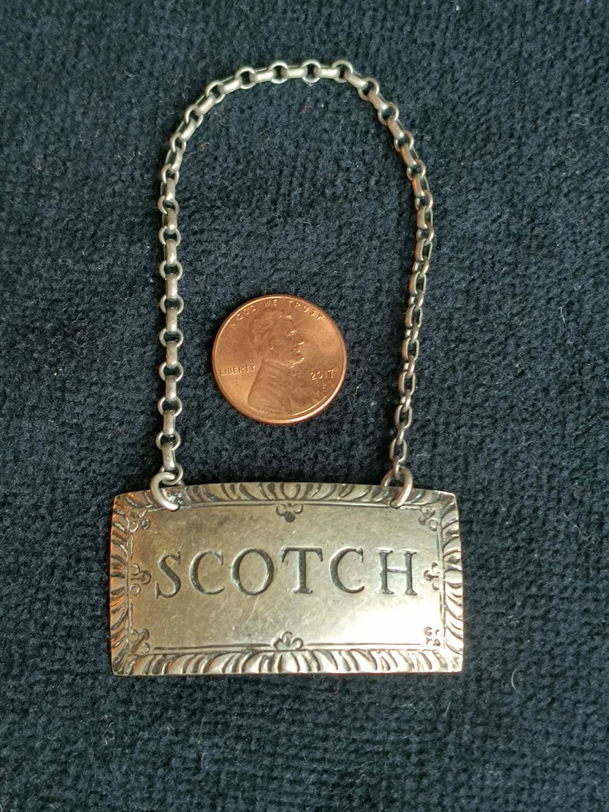VTG Sterling Silver 925 SCOTCH Williamsburg Liquor Decanter Label Tag STIEFF