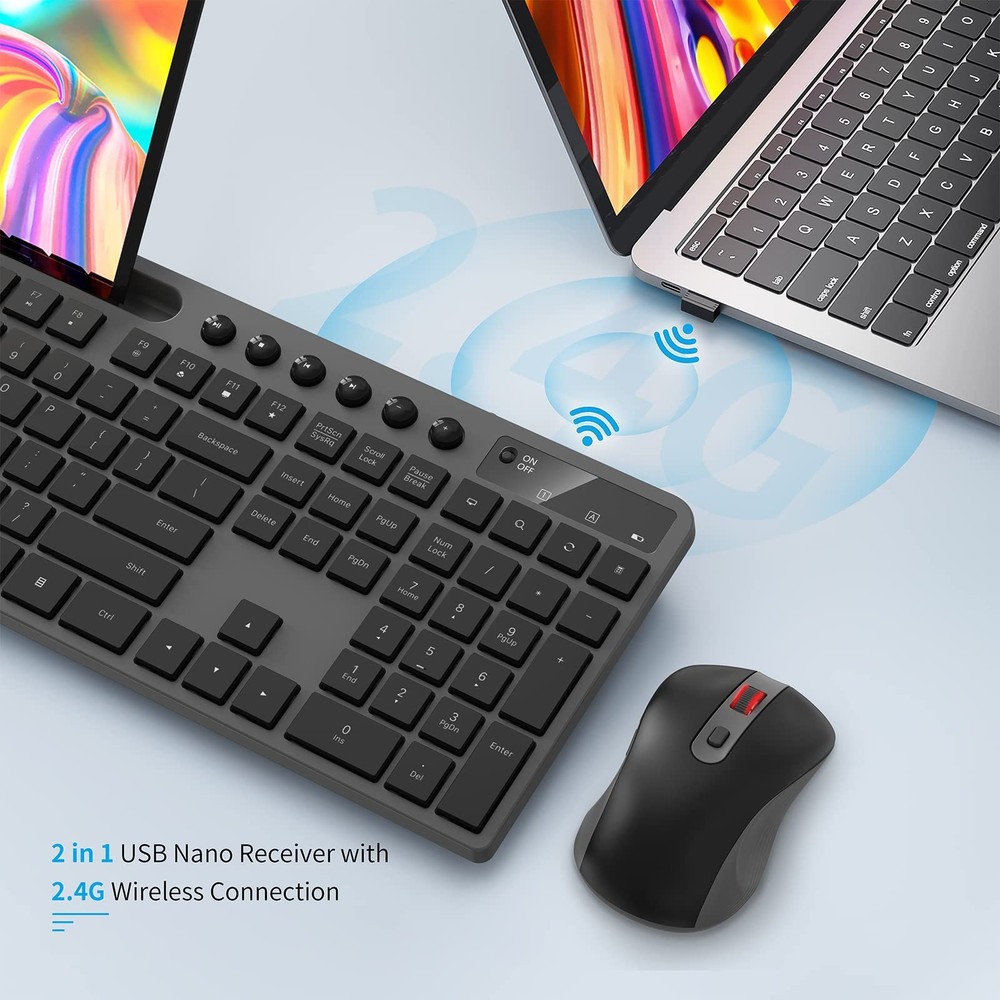 Wireless Keyboard and Mouse Combo 2.4G Ergonomic Wireless Computer Keyboard w...