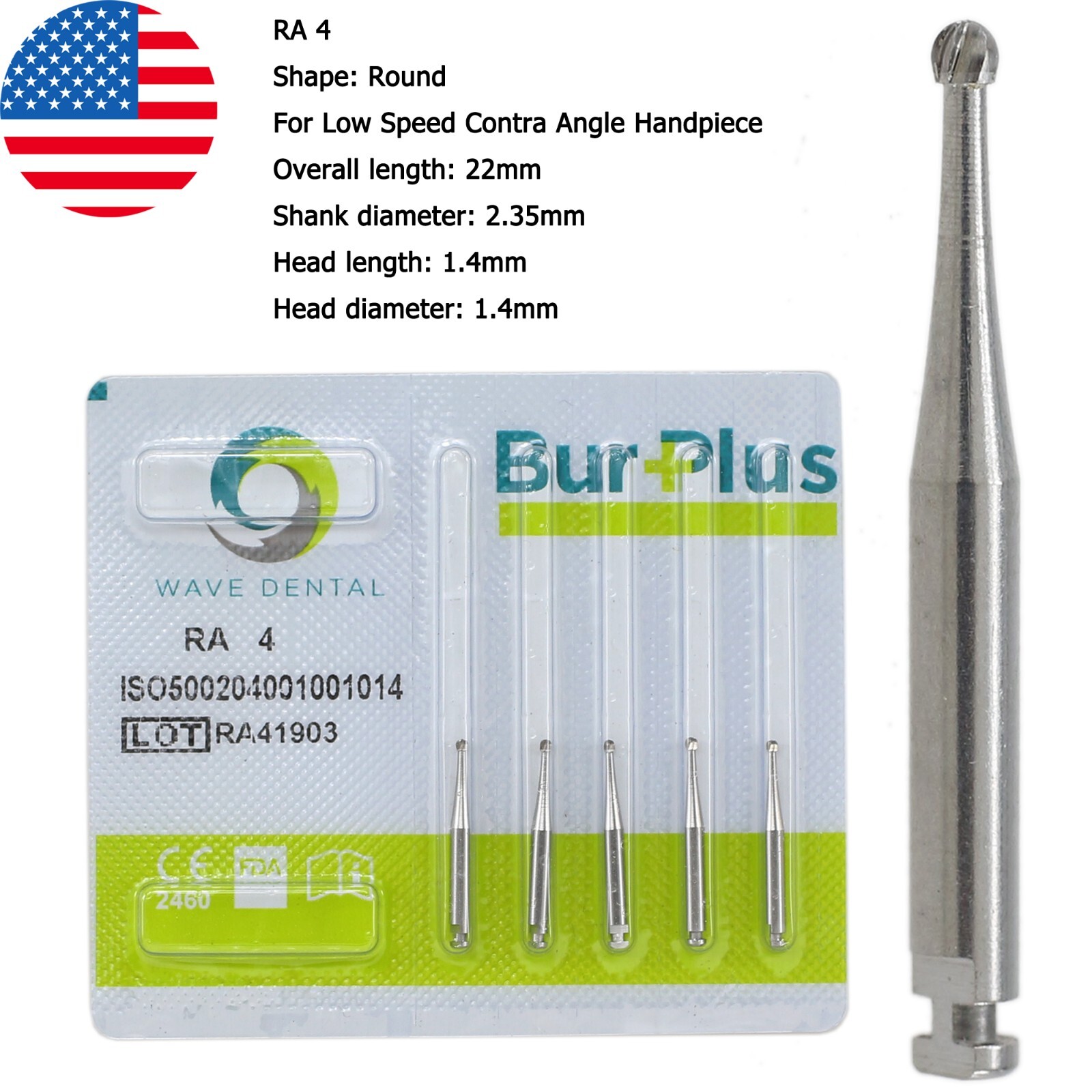 Wave Dental Carbide Burs Surgical Bur Latch 2.35mm RA SURG 2 4 6 8 Contra Angle