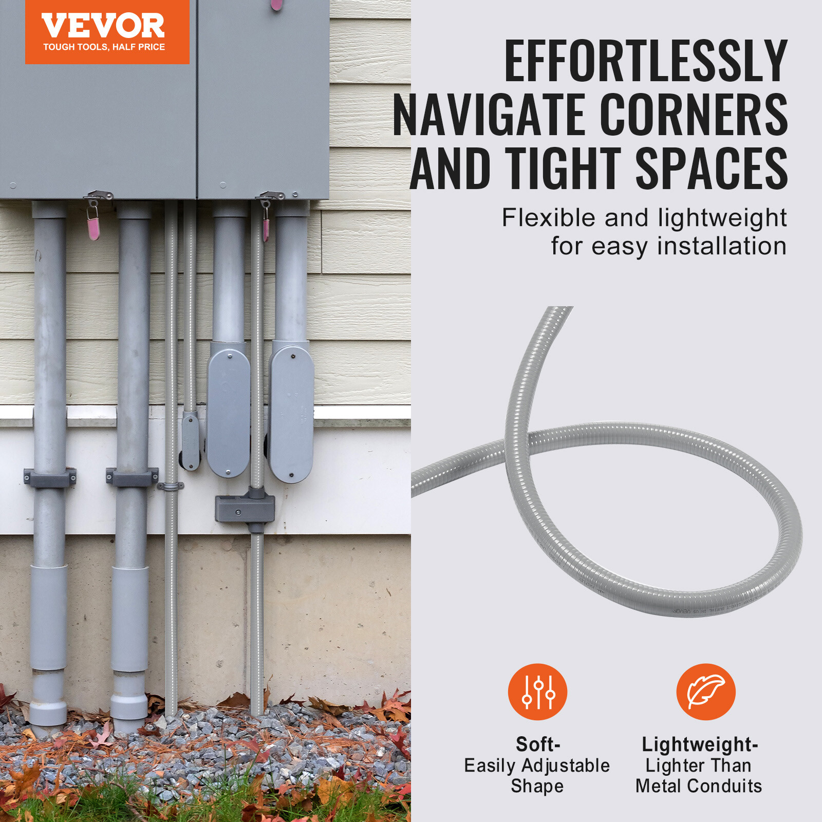 VEVOR 1 in Flexible Liquid-Tight Electrical PVC Conduit Non-Metallic IP65 100FT