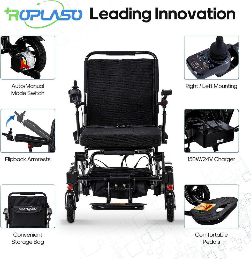 15 Mile Long Range Electric Wheelchair with Pullbar - Lightweight Foldable - Use