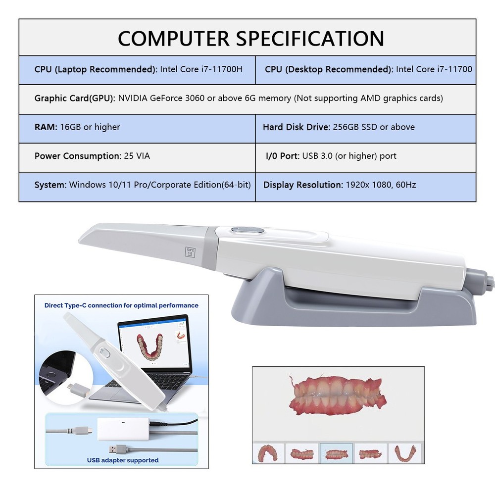 Dental Intra-oral 3D Scanner with Scanning Software