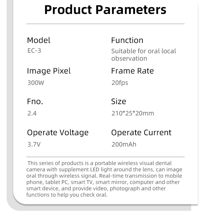 Wireless Dental Intraoral Camera WiFi 3.0 Mega 1080p HD Endoscope Teeth Mirror