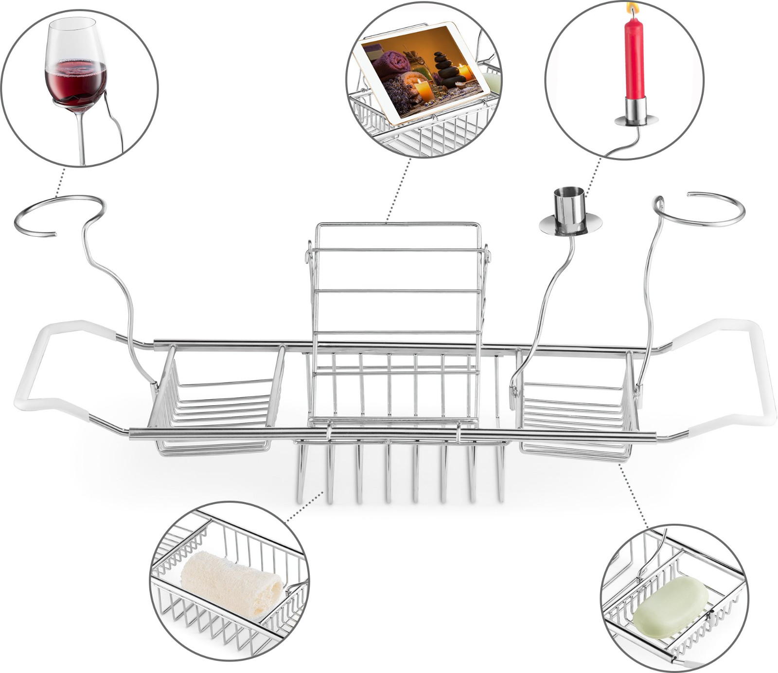 Bathtub Tray Caddy Stainless Steel - Bath Tub Caddy Rack & Organizer With Stand