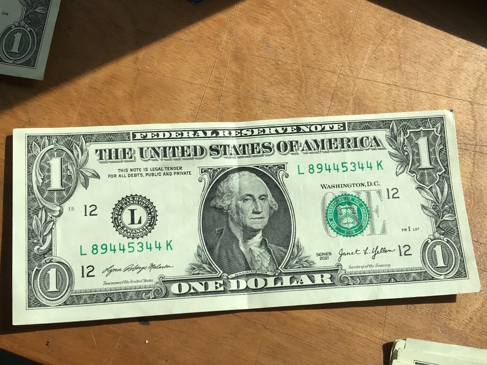 2021-$1 One Dollar Bill MISALIGNED ERROR/MISCUT BILL
