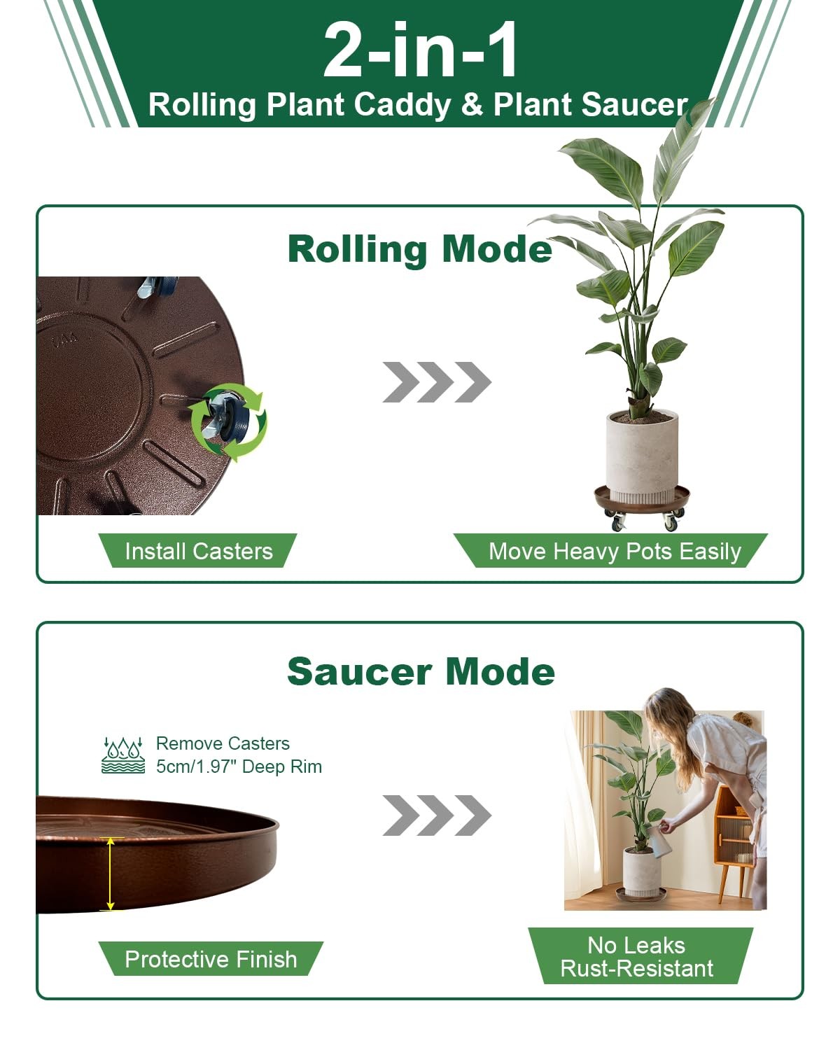 Plant Saucer 12" Rolling Plant Caddy Rolling Plant Stand with Wheels – Heavy ...