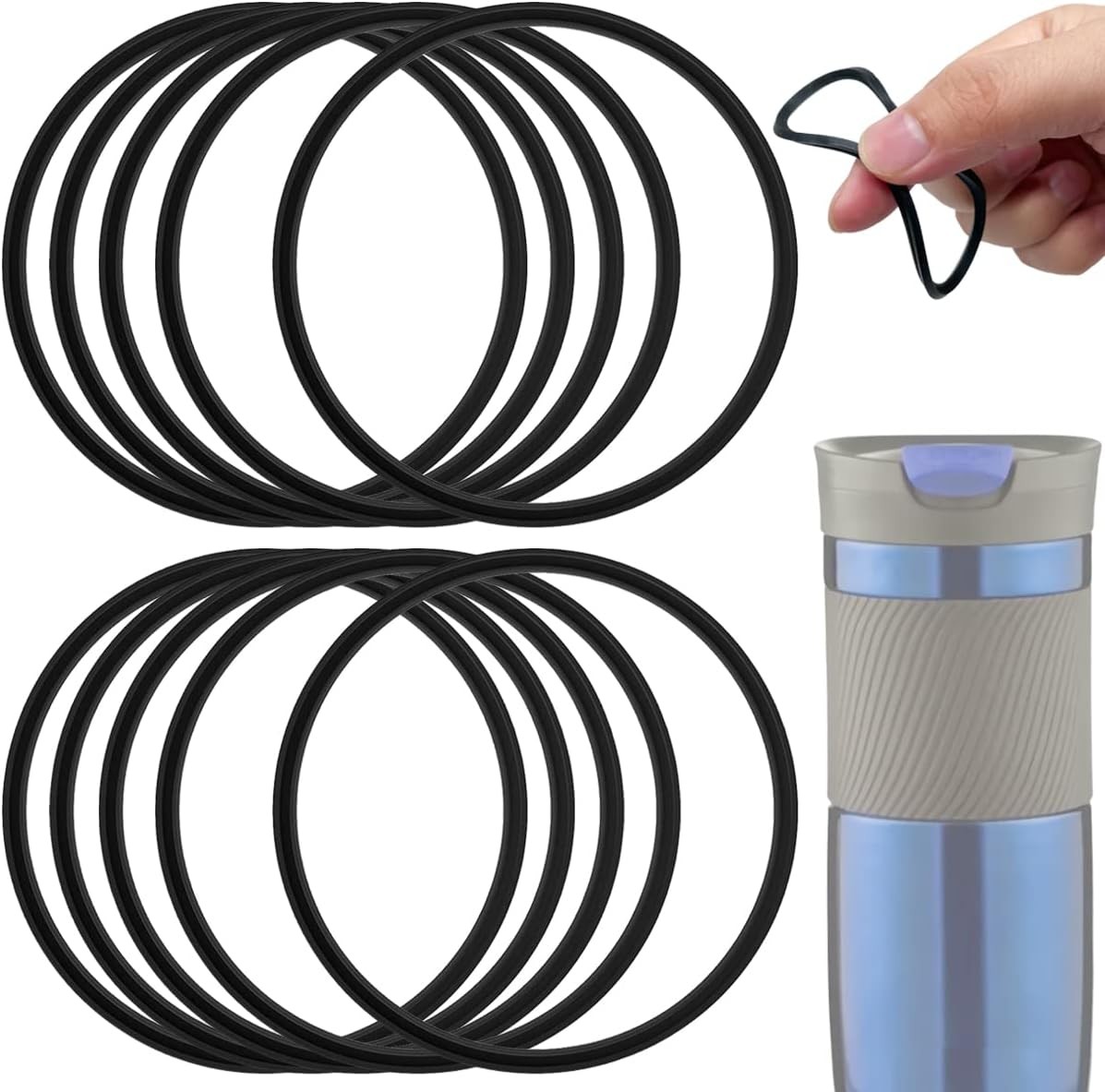 10 Pcs Replacement Rubber Lid Seals Compatible with 16 & 20 oz Contigo Black