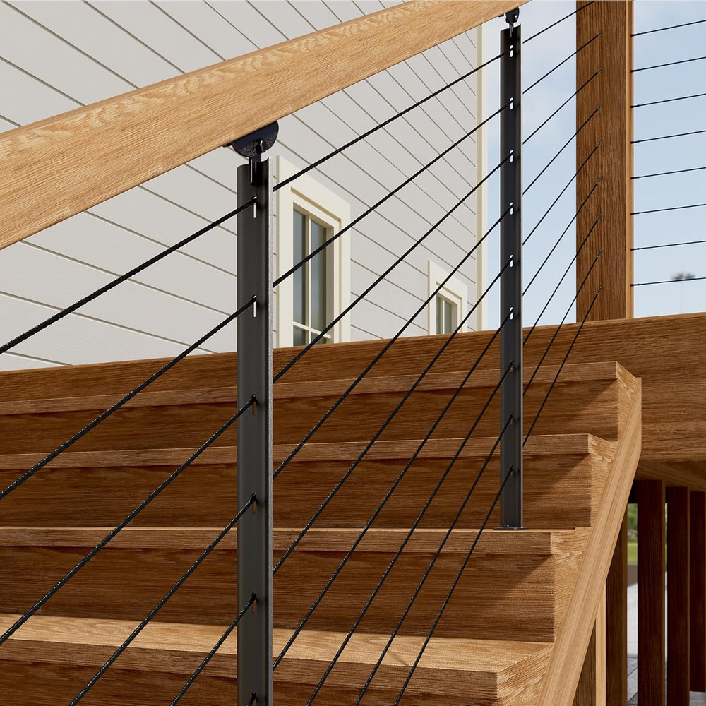 2Pack 36" Adjustable Stainless Steel Cable Railing Posts for Decks, Black