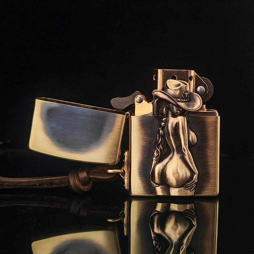 Pin Up Cowgirl Zippo Emblem with Keychain Gift For Him