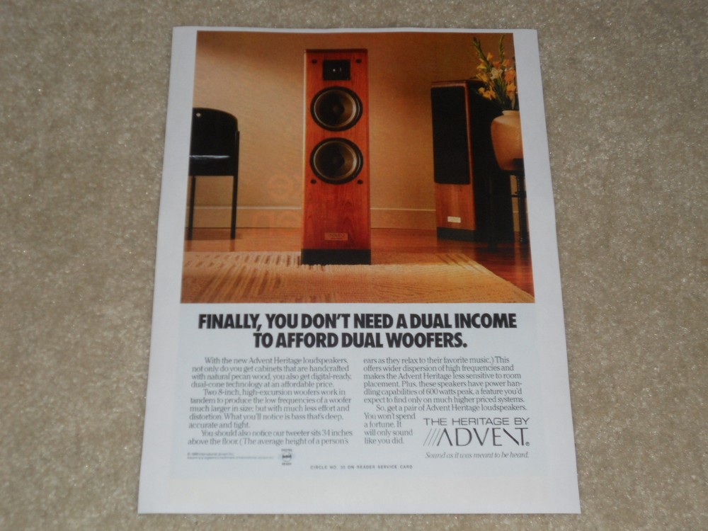 Advent Heritage Speaker Ad, 1989, 1 page, Article, Beautiful!