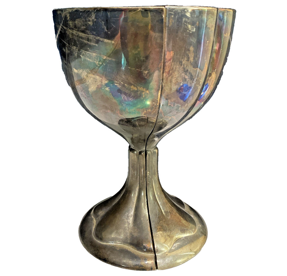 VTG Silver Plated Double Heart Wedding Anniversary Split Chalice GOBLETS 5.5”