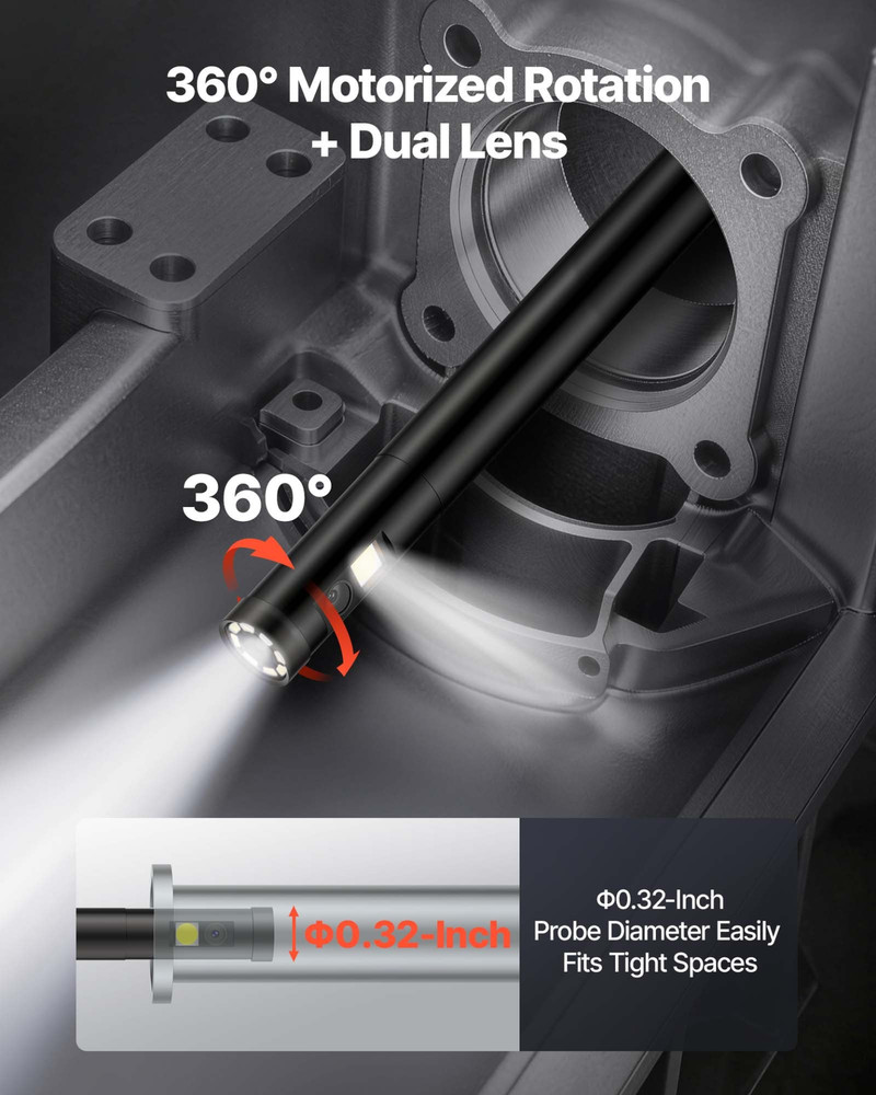 Endoscope with Light, 360° View Coverage Industrial Borescope Inspection Camera