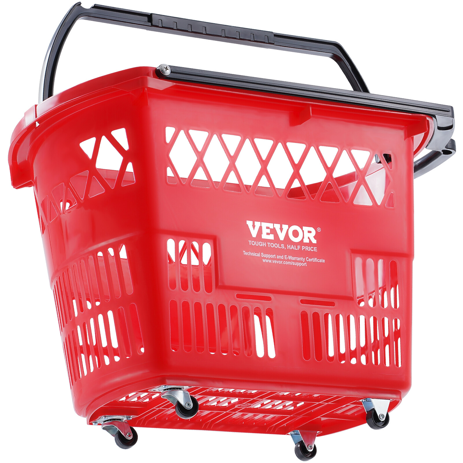 VEVOR Plastic Rolling Shopping Trolley Basket On Wheels 6PCS 39L with Handle Red
