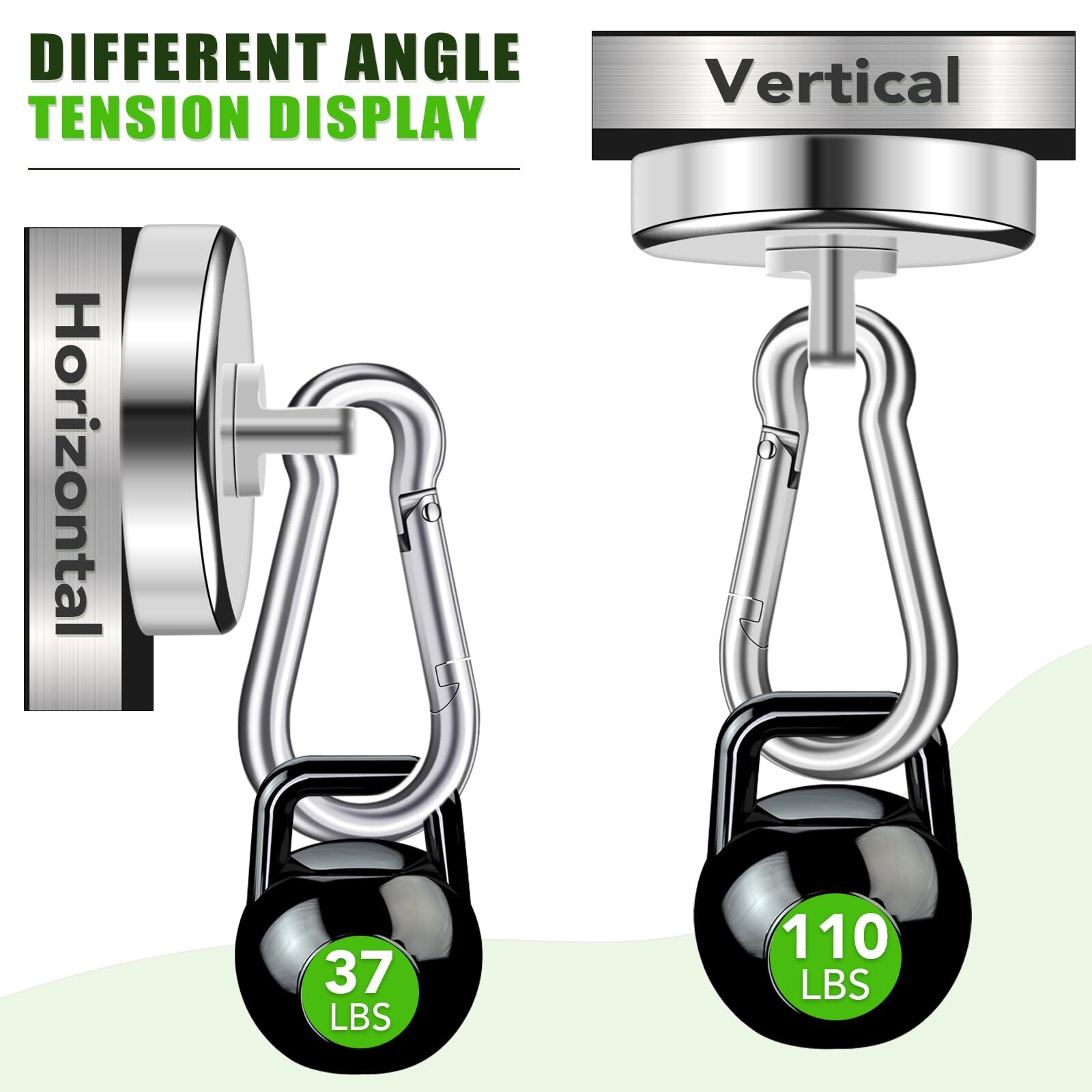 Magnetic Hooks 110LBS Heavy Duty 12-Pack Swivel Carabiner for Garage Kitchen