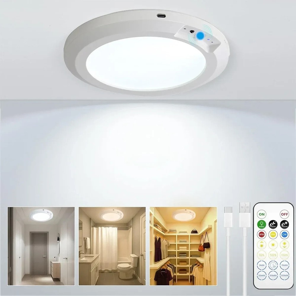 Rechargeable Motion Sensor Ceiling Light with Remote,Battery Powered Wireless