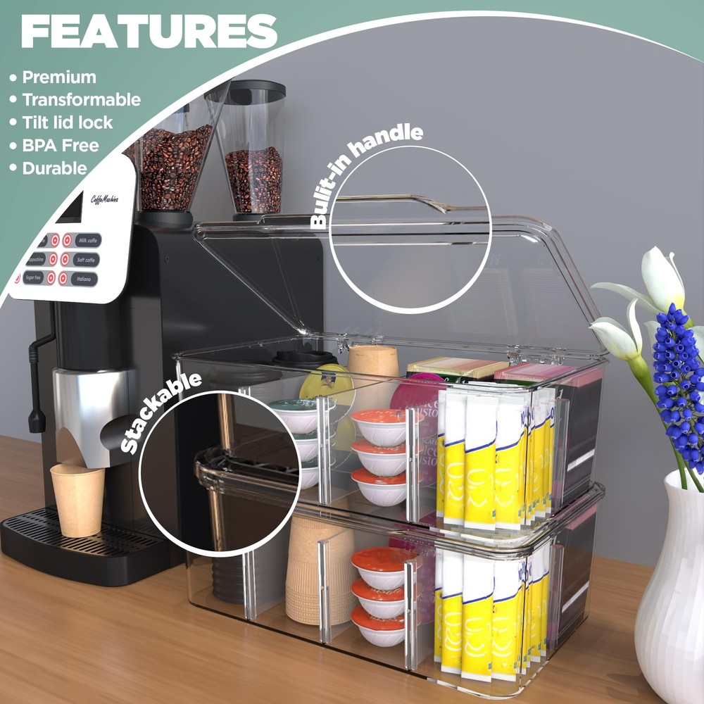 Utopia Home Tea Bag Organizer - Clear Pantry Box With Lids - Stackable