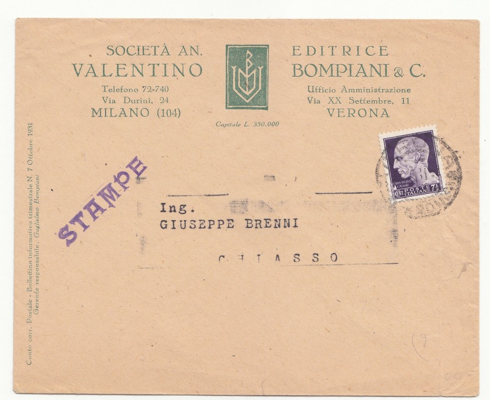 OO16-IMPERIALE-CENT 7 1/2 Isolated Su Print Home Ed. Bompiani