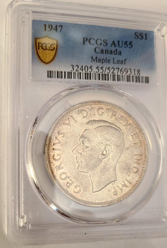 1947 Canada $1 Silver Dollar PCGS AU55 Maple Leaf
