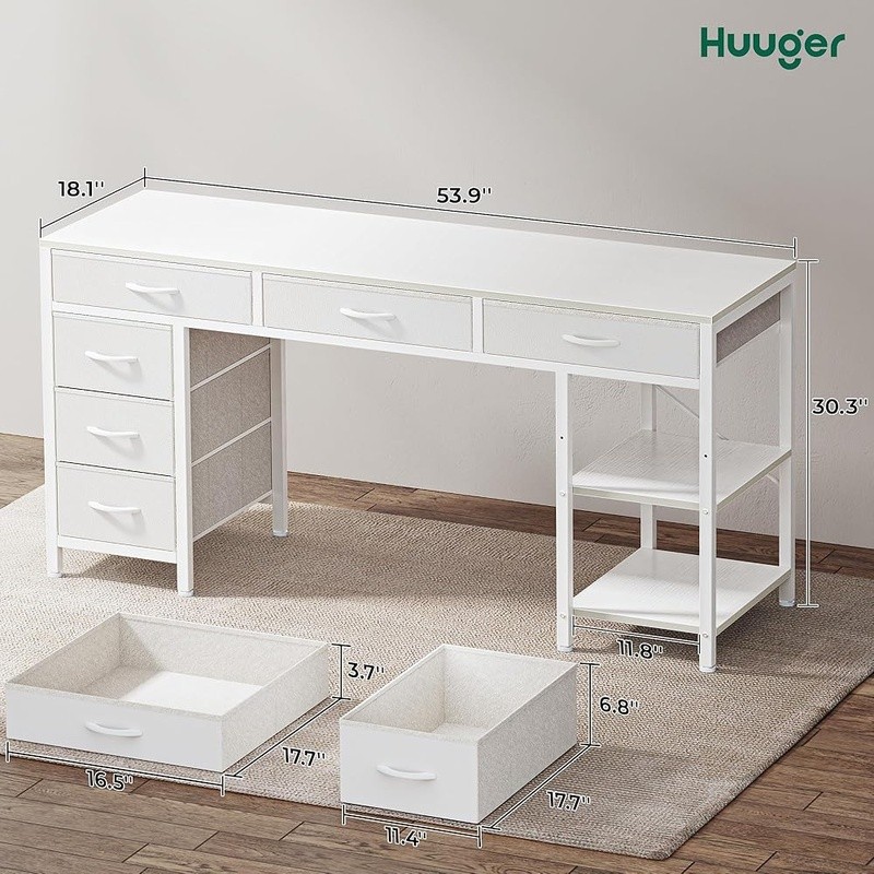 6 Drawer Computer Desk Reversible Storage Multi-Functional Home Office Gaming US