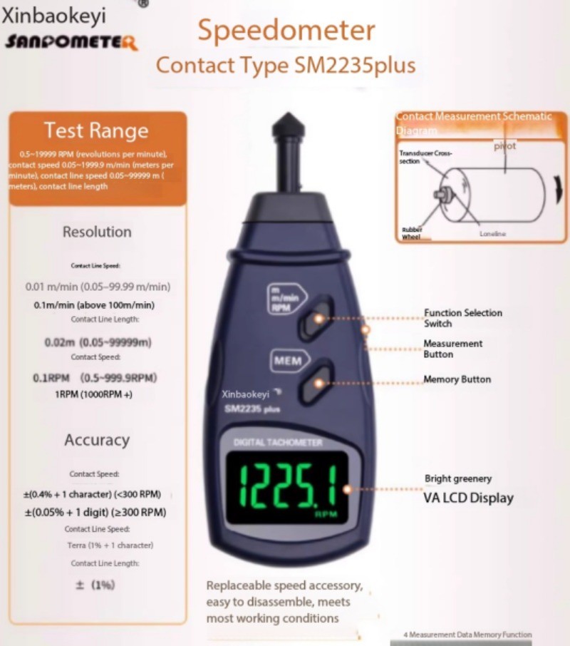 Handheld Digital Tachometer, Contact-Type Speed Meter, Digital Line Speed Meter