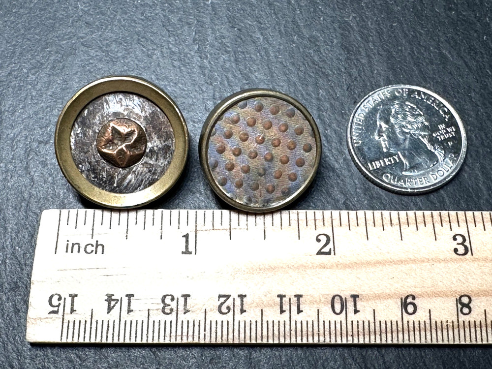 2 DIFFERENT ANTIQUE ROUND METAL SHANK BUTTON WITH PATTERNED CENTER I305