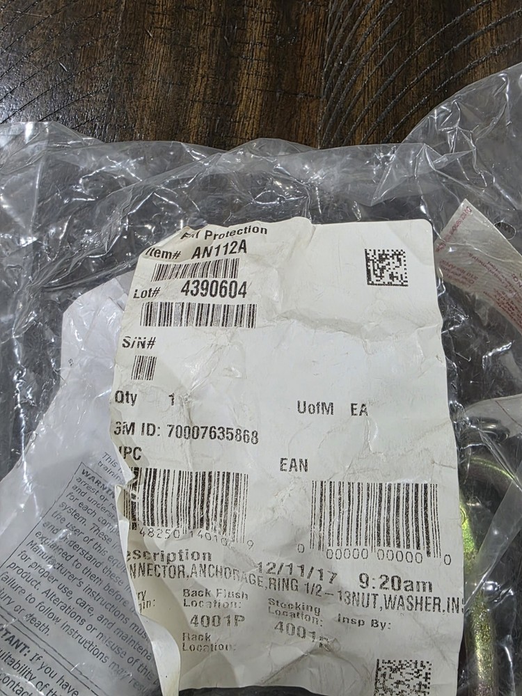 3M Protecta AN112A Eyebolt Anchor Threaded, Fixed, 310 Cap Lbs