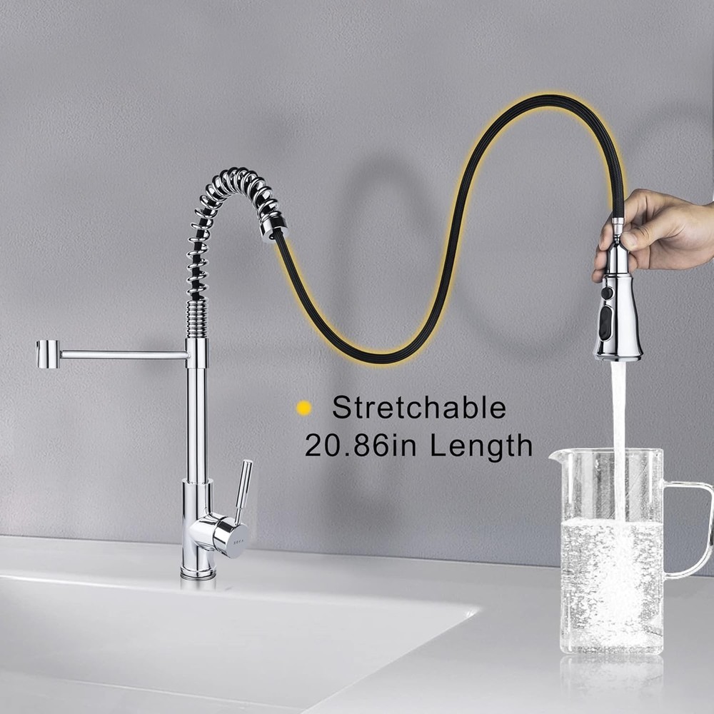 Kitchen Sink Faucet Single Handle with Pull Down Sprayer 3 Coil, Chrome