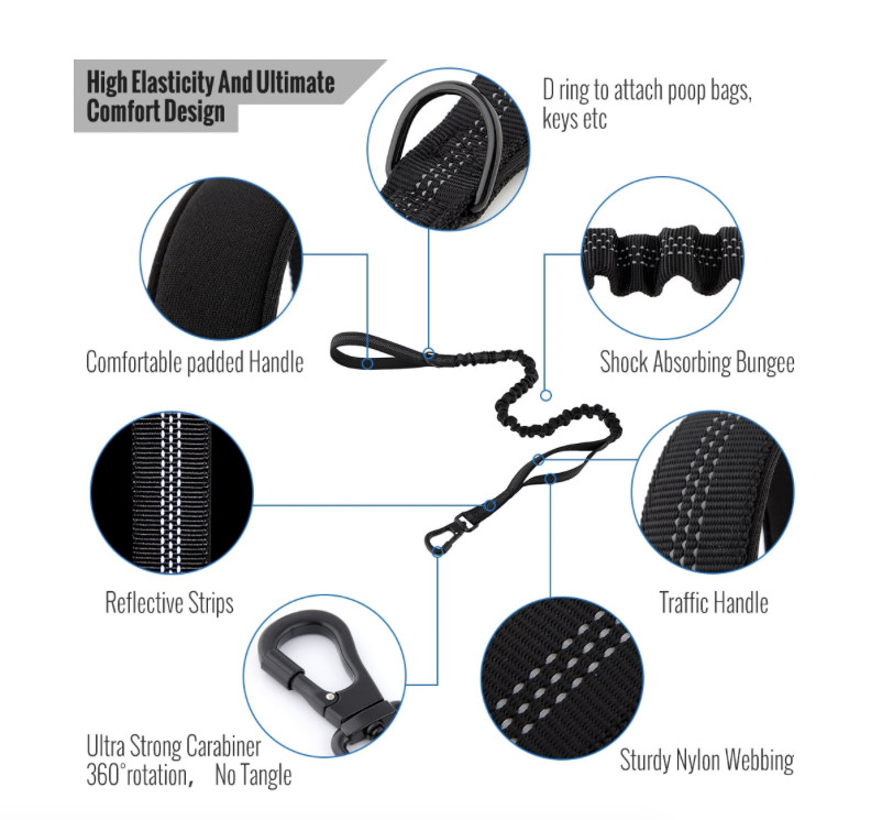 NEW Tactical Pull-Shock Proof Bungee Dog Leash Size: Medium to Large Dogs