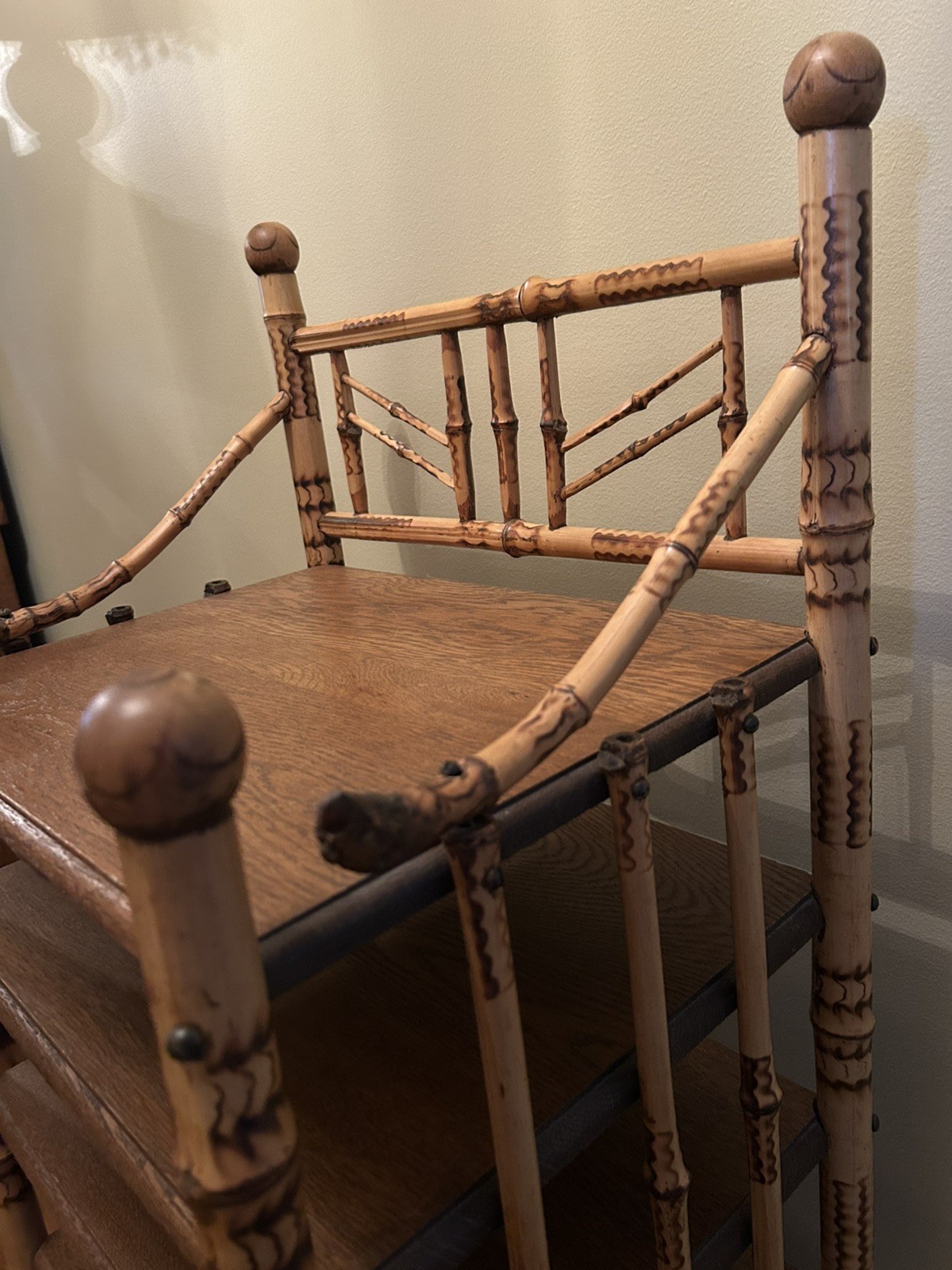 Vintage Antique Bamboo Wood Ornate Curio 7 Shelf Shelving Shelves Etagere