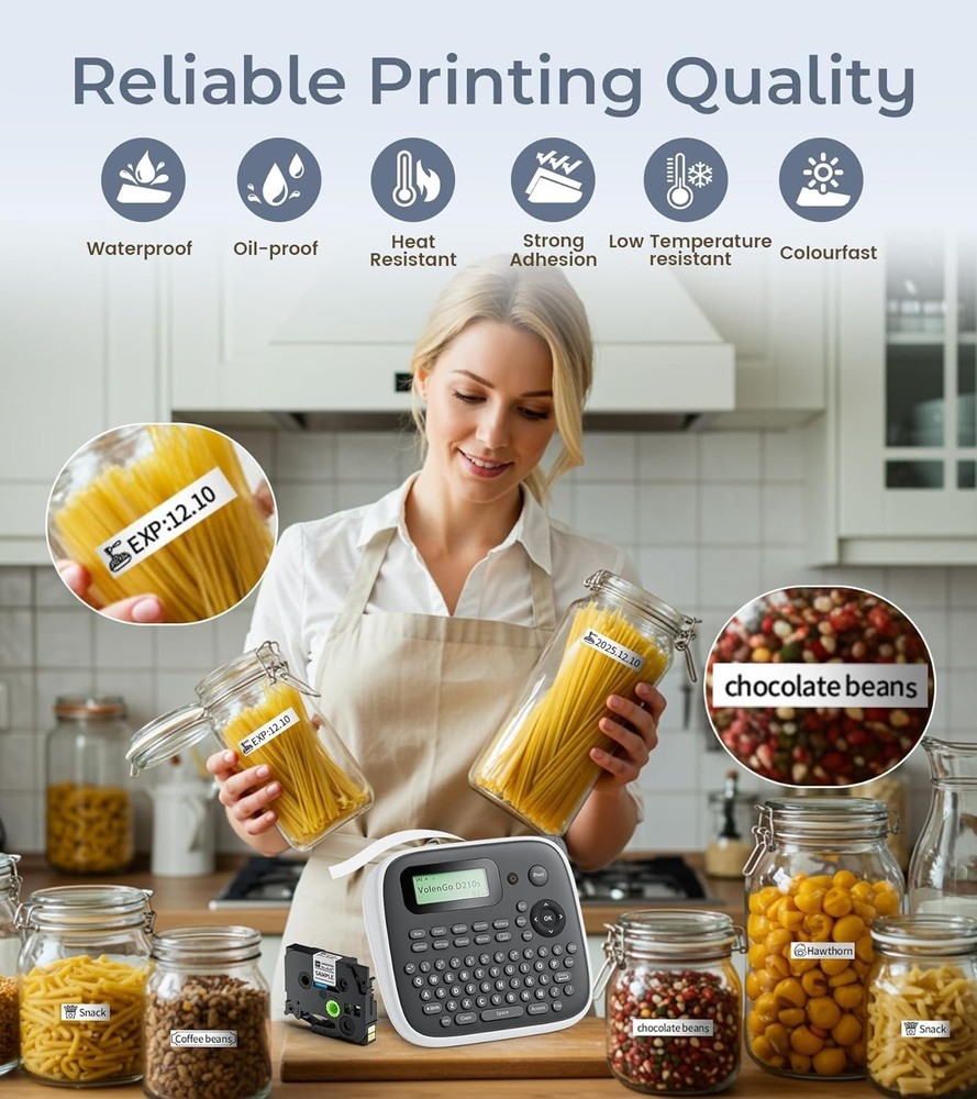 Versatile Label Maker Machine with Tape: Durable Waterproof Labels, 12mm - D210s