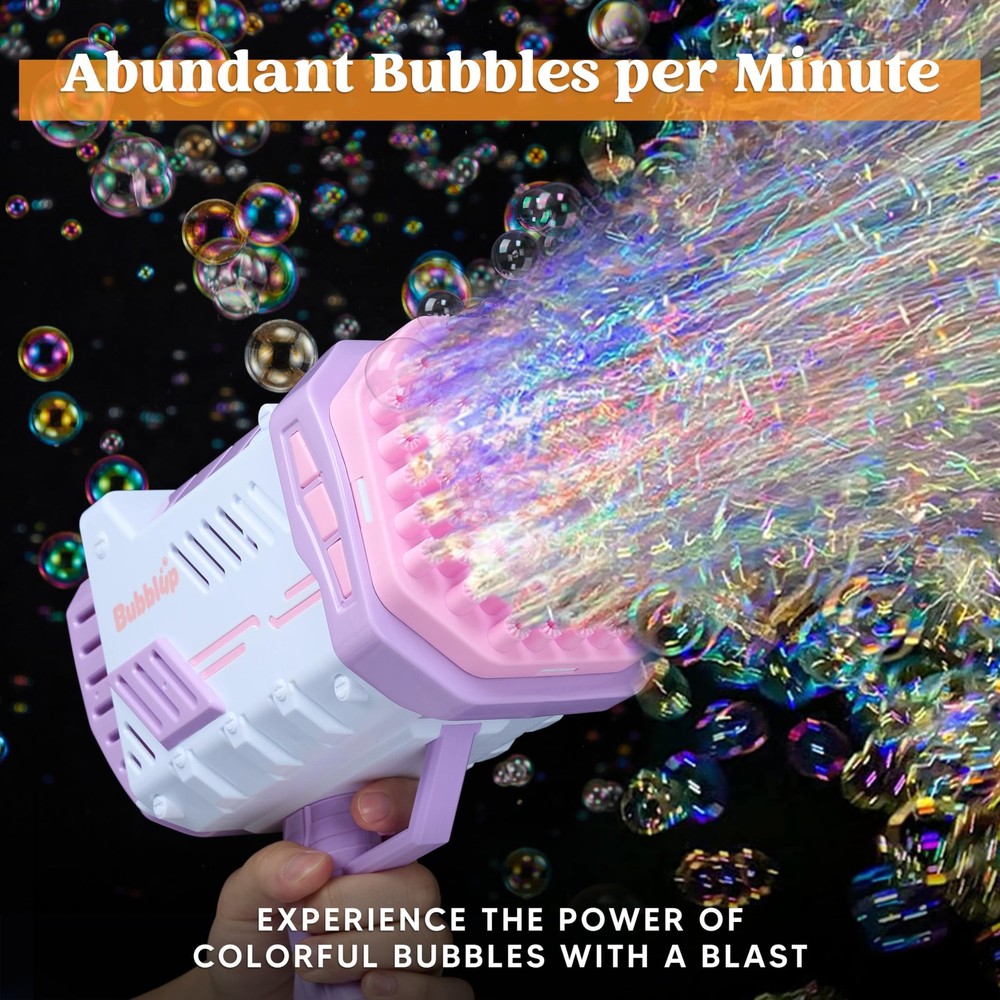 Bubble Machine W/Solution for Ages 4-8, Light-Up Bazooka Rocket Shape Bubble ...