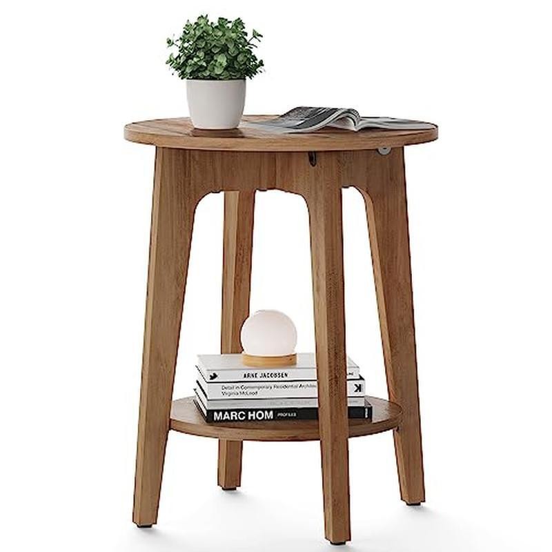 Side Table, Small Round End Table with Lower Shelf, Nightstand for Small Spaces