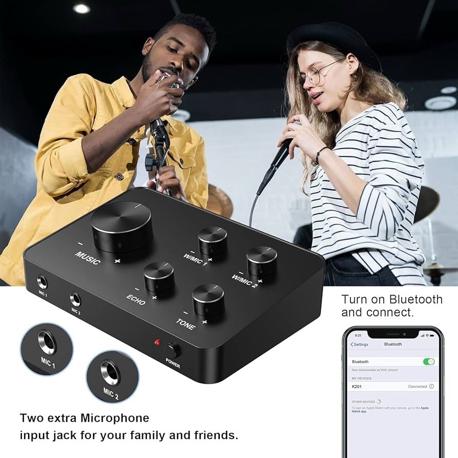 K201 Wireless Microphone Karaoke Mixer System, Dual Handheld Wireless Microphone